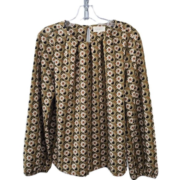 Melloday Pleated Round Neckline Button Back Closure Long Sleeve Multicolor XL - Picture 1 of 7